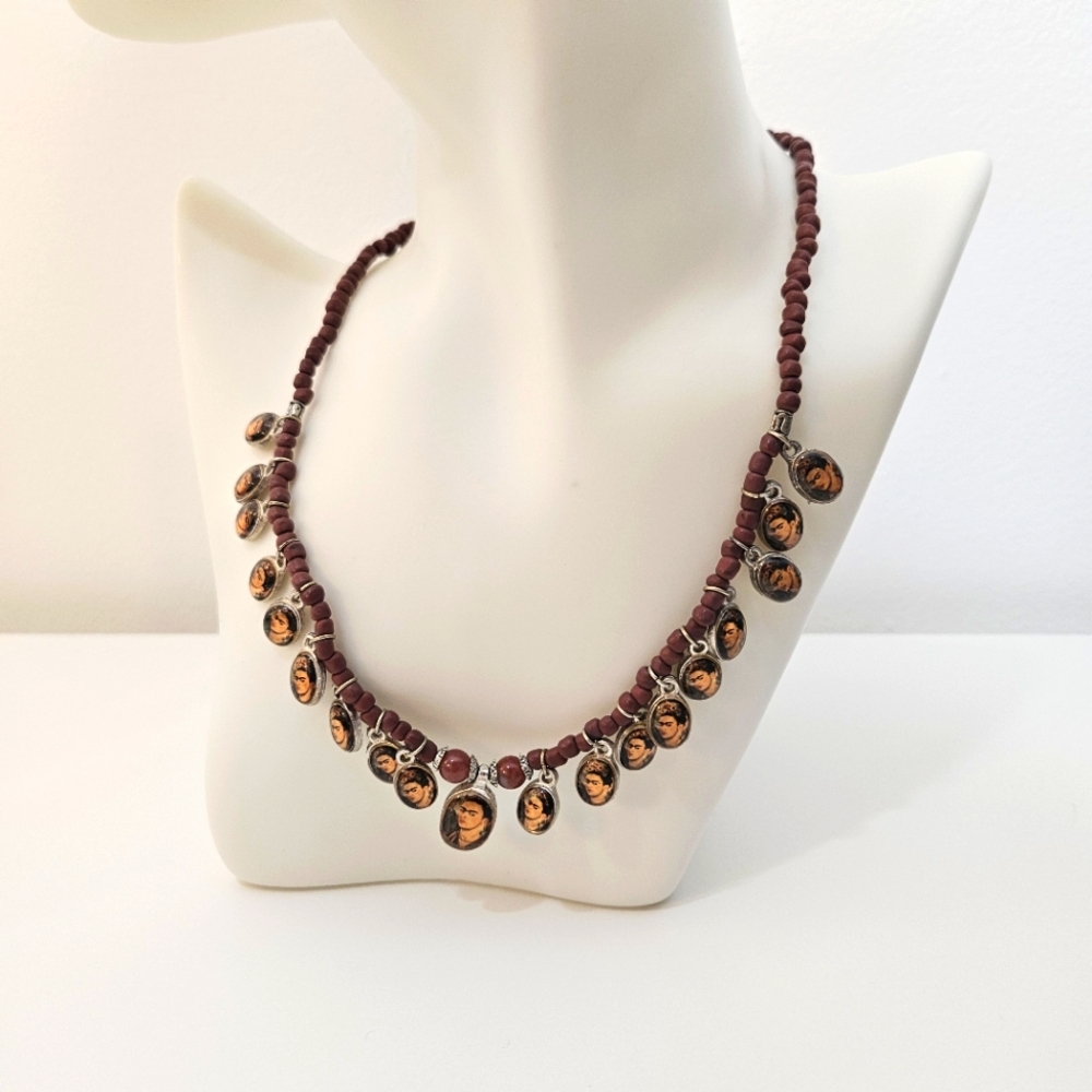 Frida Kahlo handmade portrait charm necklace